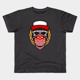 💀🎨 Unveiling the Rebel: A Skull Adorns a Fiery Red Bandana 🔥🌹 Kids T-Shirt